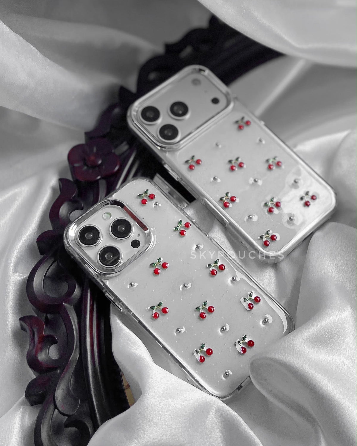 Cherry Pearl Clear Glitter Case