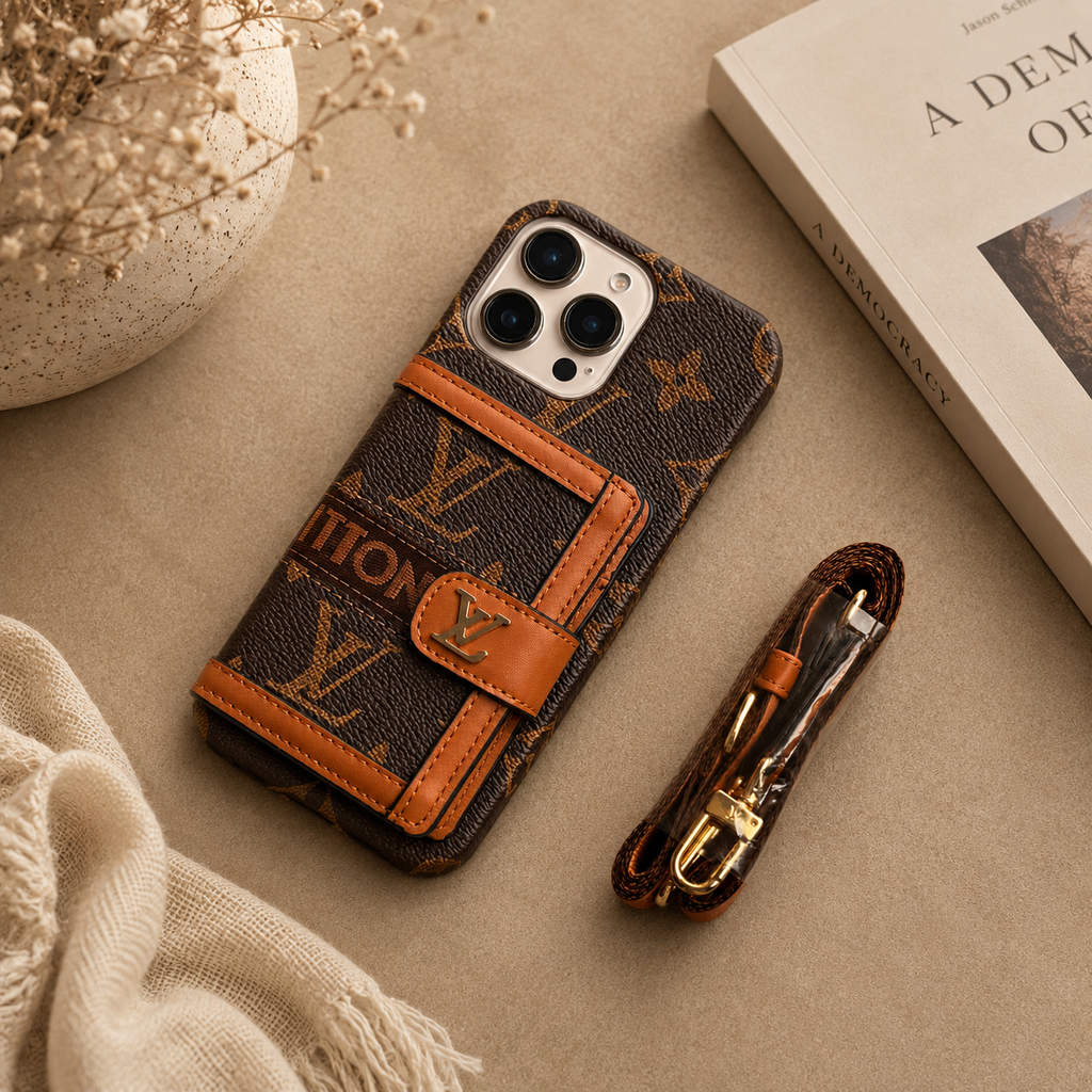 Luxury Card Holder Phone Case with Strap