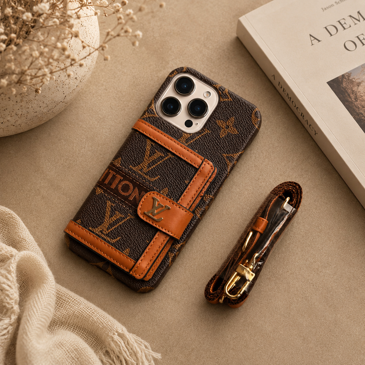 Luxury Card Holder Phone Case with Strap