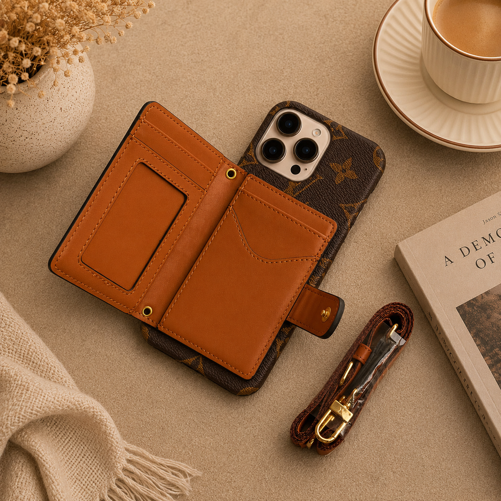 Luxury Card Holder Phone Case with Strap