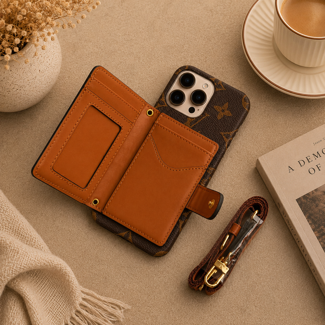 Luxury Card Holder Phone Case with Strap