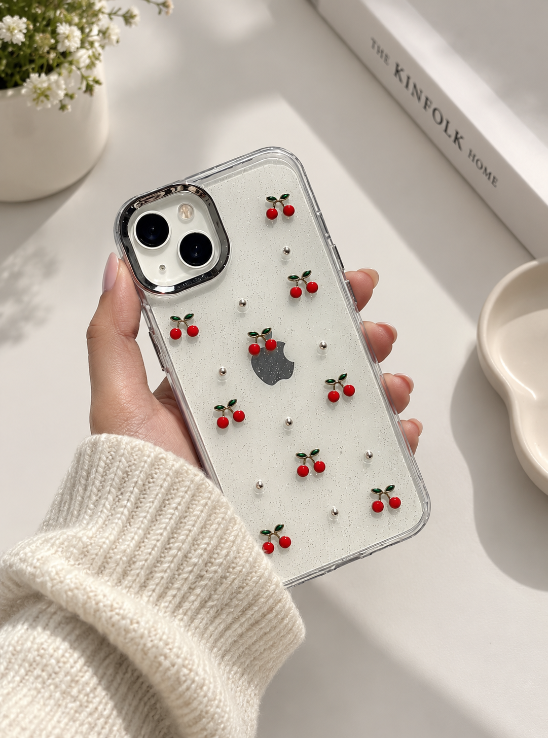 Cherry Pearl Clear Glitter Case