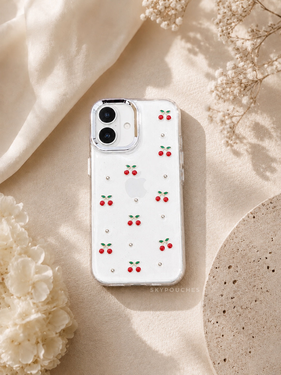 Cherry Pearl Clear Glitter Case